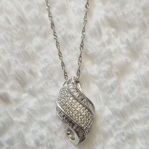 Sterling Silver Baguette Pendant Necklace